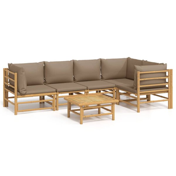 vidaXL Salon de jardin 6 Pièces avec coussins taupe bambou