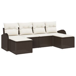 vidaXL Ensemble de canapé de jardin 6 pièces avec coussins marron polyrotin