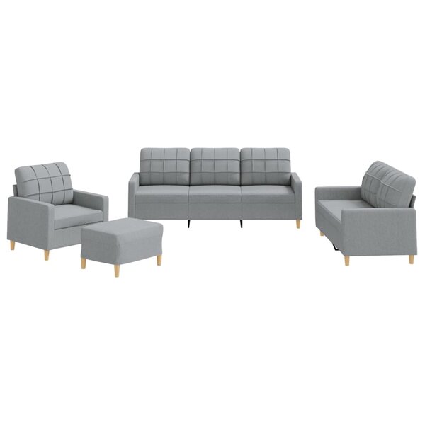 vidaXL Ensemble de canapés 4 Pièces avec coussins Gris clair Tissu