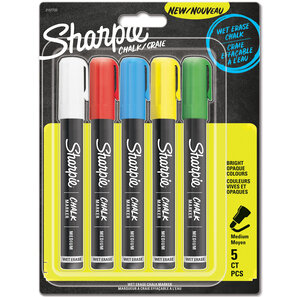 SHARPIE CHALK Stylos marqueurs craie effaçables à l'eau pointe medium Couleurs vives et opaques lot de 5