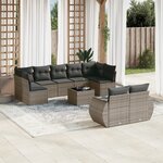 vidaXL Salon de jardin avec coussins 10 Pièces gris résine tressée
