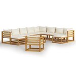 vidaXL Salon de jardin 12 Pièces avec coussin Crème Bois d'acacia solide