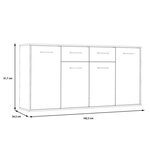 PILVI Buffet bas 4 portes 4 tiroirs - Blanc mat - L 162,3 x P 34,2 x H 88,1 cm