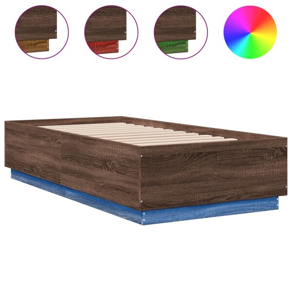vidaXL Cadre de lit avec lumières LED chêne marron 75x190 cm