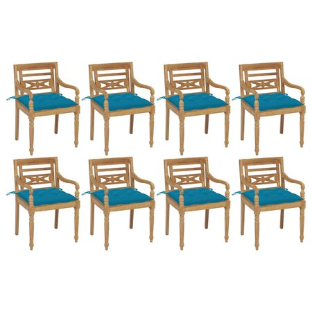 vidaXL Chaises Batavia avec coussins lot de 8 Bois de teck solide