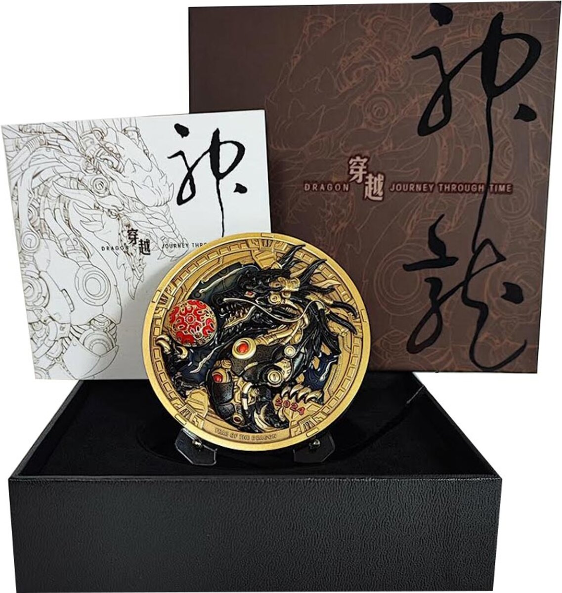 Pièce de Monnaie du Dragon du Zodiaque 2024 – 2 pièces de Monnaie Chinoise  du Dragon Porte-Bonheur, pièce de Monnaie de l'année du Dragon, médaille