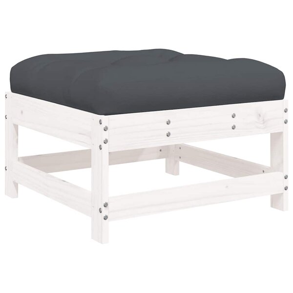 vidaXL Repose-pied de jardin avec coussin blanc bois de pin massif