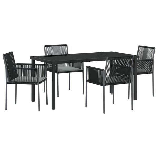 vidaXL Ensemble de salle à manger de jardin 5 pièces avec coussins Noir Rattan Poly