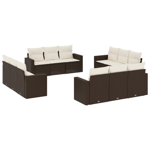 vidaXL Salon de jardin avec coussins 12 Pièces marron résine tressée