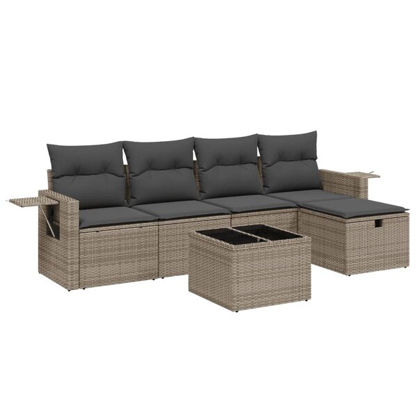 vidaXL Salon de jardin 6 Pièces avec coussins gris résine tressée