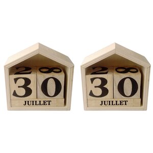 2 calendriers perpétuels en bois maisonnette 7 x 8 x 3 4 cm