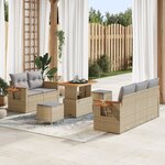 Ensemble de Canapé de Jardin 8 pièces avec Coussins Beige Poly Rotin Acacia