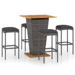 vidaXL Ensemble de bar de jardin 5 Pièces et coussins Résine tressée Gris