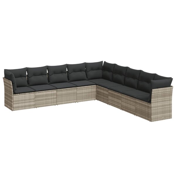 vidaXL Salon de jardin 9 Pièces avec coussins gris clair résine tressée