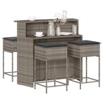 vidaXL Ensemble de bar de jardin 5 Pièces avec coussins gris poly rotin