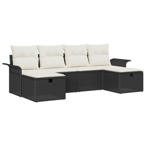 vidaXL Ensemble de Canapé de Jardin 6 Pièces avec Coussins Noir Rotin Poly