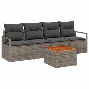 vidaXL Ensemble de canapé de jardin avec coussin 5 Pièces Gris polyrotin