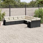 vidaXL Salon de jardin 10 Pièces avec coussins noir résine tressée