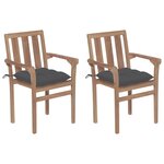 vidaXL Chaises de jardin lot de 2 et coussins anthracite Bois de teck