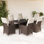 vidaXL Ensemble à manger de jardin et coussins 7 Pièces marron rotin