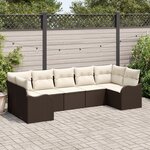 Ensemble de canapés de jardin 7 pièces avec coussins marron en poly rotin