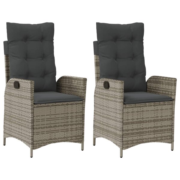 vidaXL Chaises inclinables de jardin lot de 2 et coussins gris rotin