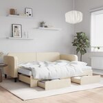 vidaXL Lit de jour avec gigogne et tiroirs crème 80x200 cm tissu