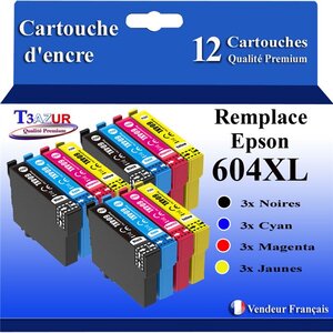 12x Cartouches compatibles avec Epson 604 XL pour Epson Expression Home XP-2200 XP-2205 XP-3200 XP-3205 XP-4200 XP-4205 Workforce WF-2910 WF-2930 WF-2935 WF-2950DWF