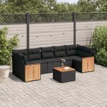 vidaXL Salon de jardin 8 Pièces avec coussins noir résine tressée