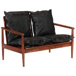 vidaXL Canapé 2 places noir cuir véritable et bois d'acacia solide
