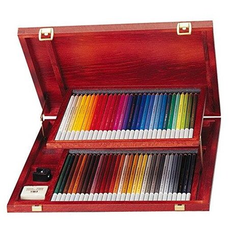 Coffret bois de 60 crayon de couleur fusain pastel carbothello + 1 taille  crayons + 1 Stabilo - La Poste