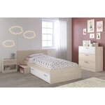 Lit enfant 90 x 190 cm - acacia et blanc tiroir