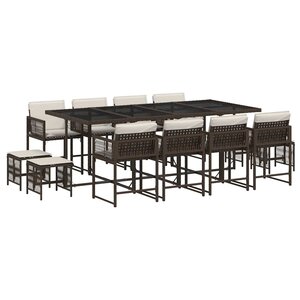 vidaXL Ensemble à manger de jardin avec coussins 13 Pièces marron rotin
