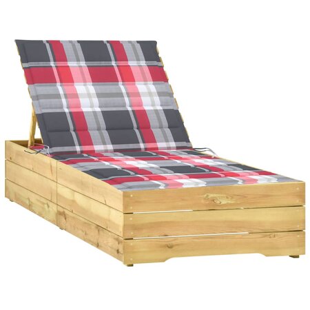 vidaXL Chaise longue avec coussin carreaux rouge Bois de pin imprégné