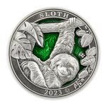 SLOTH Colours of Wildlife 3 Once Argent Coin 5 Dollars Barbados 2023