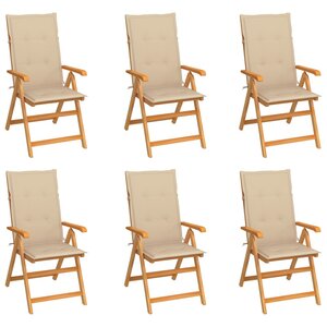 vidaXL Chaises de jardin lot de 6 avec coussins beige Bois teck massif