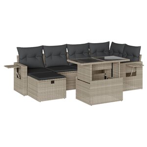 vidaXL Salon de jardin avec coussins 7 Pièces gris clair résine tressée