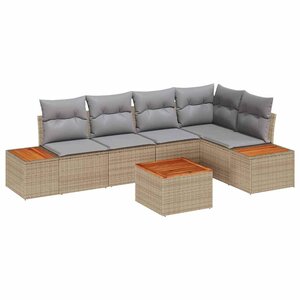 vidaXL Ensemble de canapé de jardin 6 Pièces Beige Poly rotin