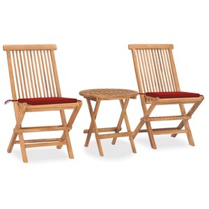 vidaXL Ensemble à manger d'extérieur pliable avec coussin 3 Pièces Teck
