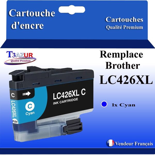 T3AZUR- Cartouche compatible avec Brother LC426 XL pour Brother MFC-J4335DW MFC-J4340DW MFC-J4340DWE Cyan
