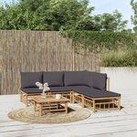 vidaXL Salon de jardin 6 Pièces avec coussins gris foncé bambou