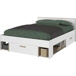 Chambre complète adulte : Lit 140 x 190/200 cm + 2 chevets + Commode - blanc et chêne
