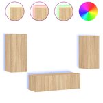 vidaXL Meuble TV muraux 3 Pièces avec lumières LED chêne sonoma