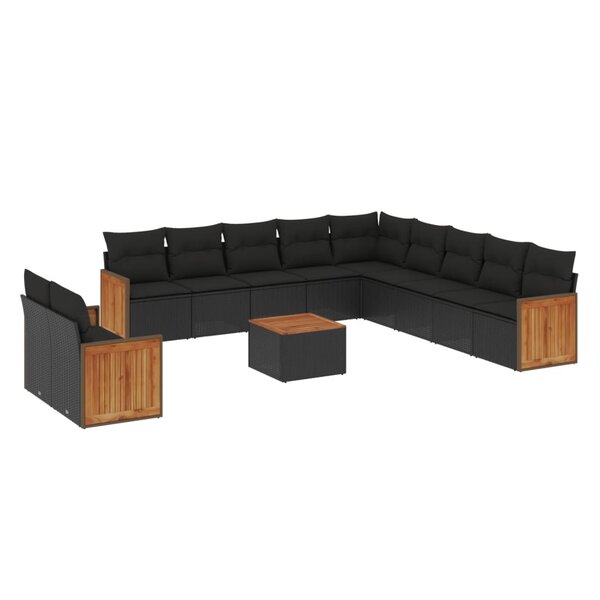 vidaXL Salon de jardin 12 Pièces avec coussins noir résine tressée