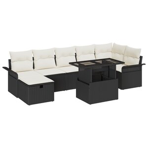 vidaXL Ensemble de Canapé de Jardin 8 Pièces avec Coussins Noir Poly Rattan