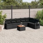 vidaXL Salon de jardin 8 Pièces avec coussins noir résine tressée