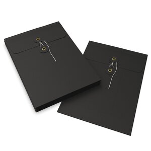 Lot de 10 enveloppes à soufflets à rondelle et ficelle noir 229x162