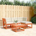 vidaXL Salon de jardin 4 Pièces avec coussins cire marron bois pin massif