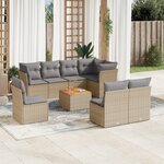 vidaXL Salon de jardin avec coussins 9Pièces mélange beige résine tressée