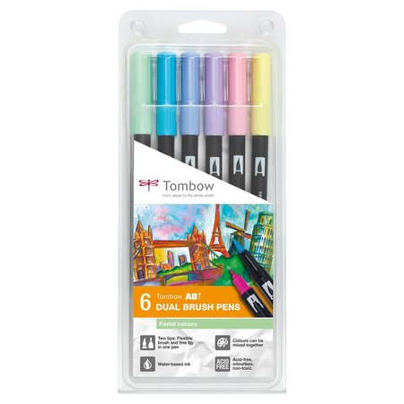 Feutre dessin double pointe abt set de 6 couleurs pastels x 6 tombow